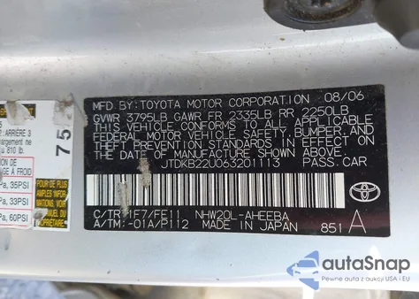 2006 Toyota Prius z USA, uszkodzony, nr VIN JTDKB22U063201113